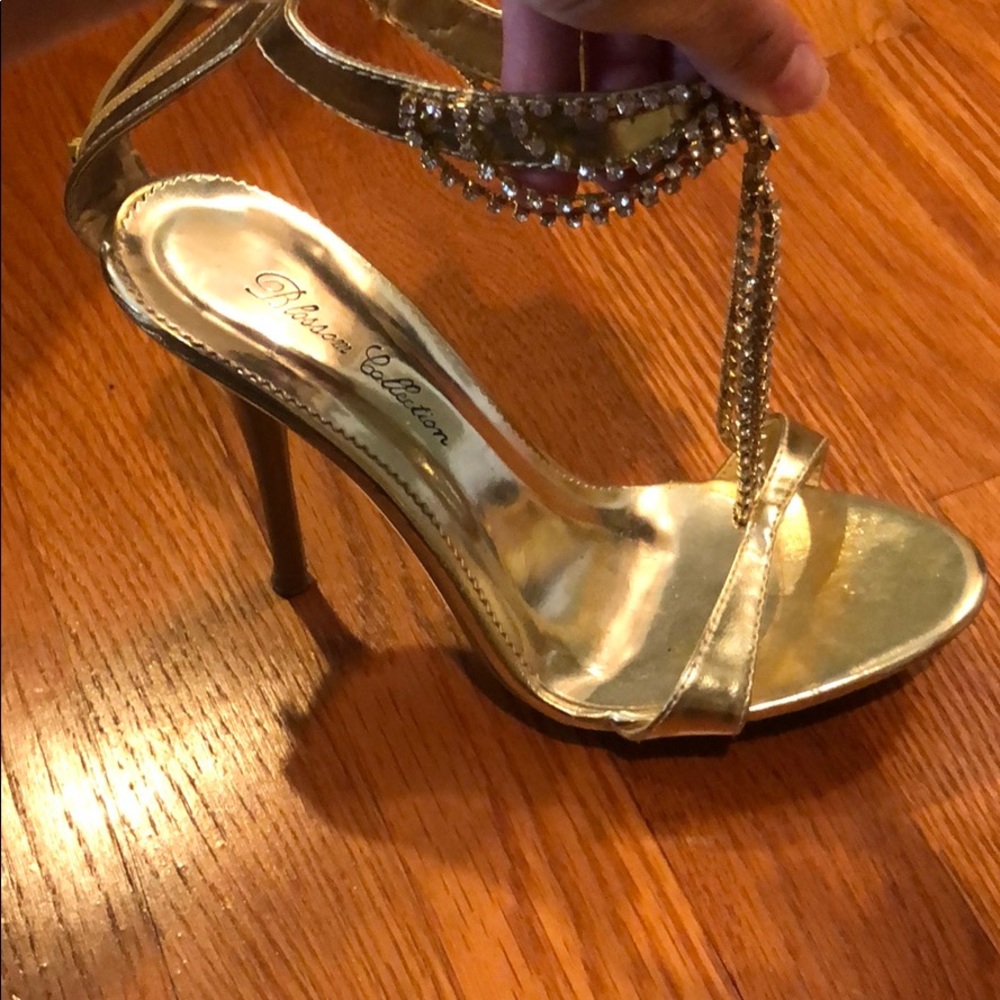 Gold open toe heels